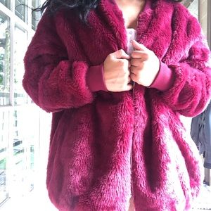 Fur jacket velvet red